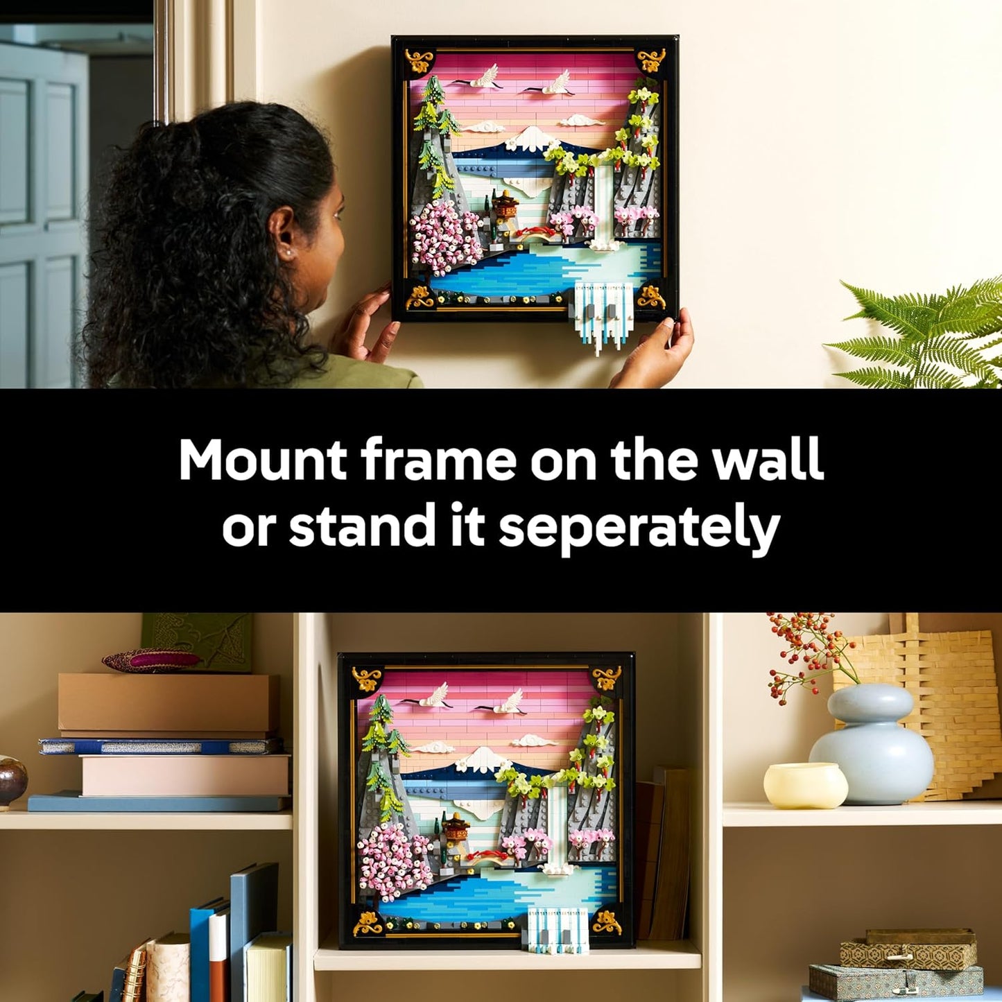LEGO Art Paisagem de Cerejeiras Japonesas em Flor - Kit de Modelo em Miniatura DIY para Adultos - Arte de Parede 3D em Moldura Caixa com Monte Fuji, Sakura e Cachoeira Texturizada - Ideia de Presente - 31218