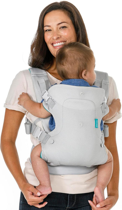 Infantino Canguru Flip 4 em 1 Leve e Arejado - Respirável, com Suporte Lombar, Cinto de Cintura Ajustável, Apoio de Cabeça, Assento Ergonômico e Alças Macias para Bebês de 3,6 a 14,5 kg