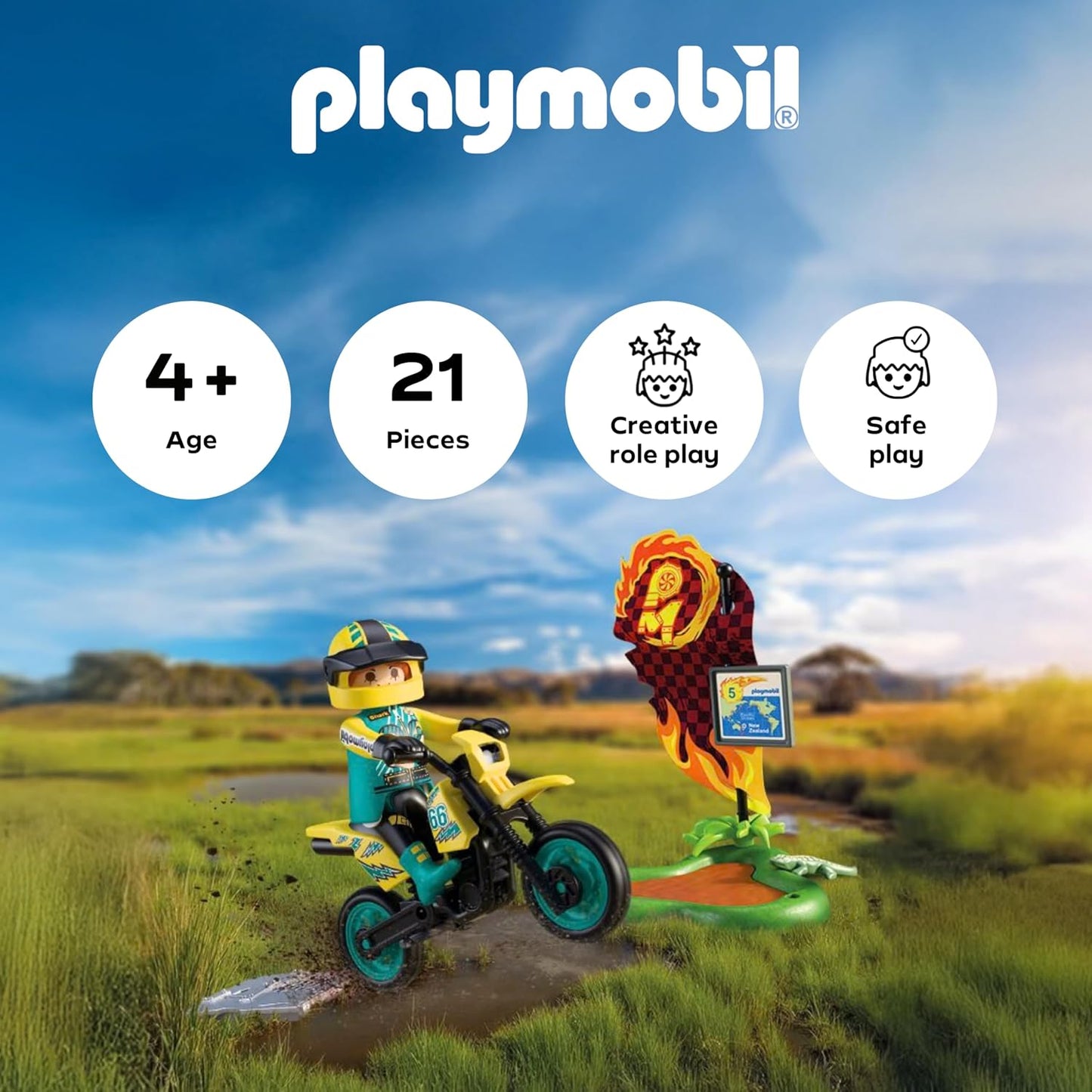Playmobil | Veículos | Moto Off-road | Moto de motocross com rampa de salto | brinquedo de moto para crianças a partir de 4 anos | 72065