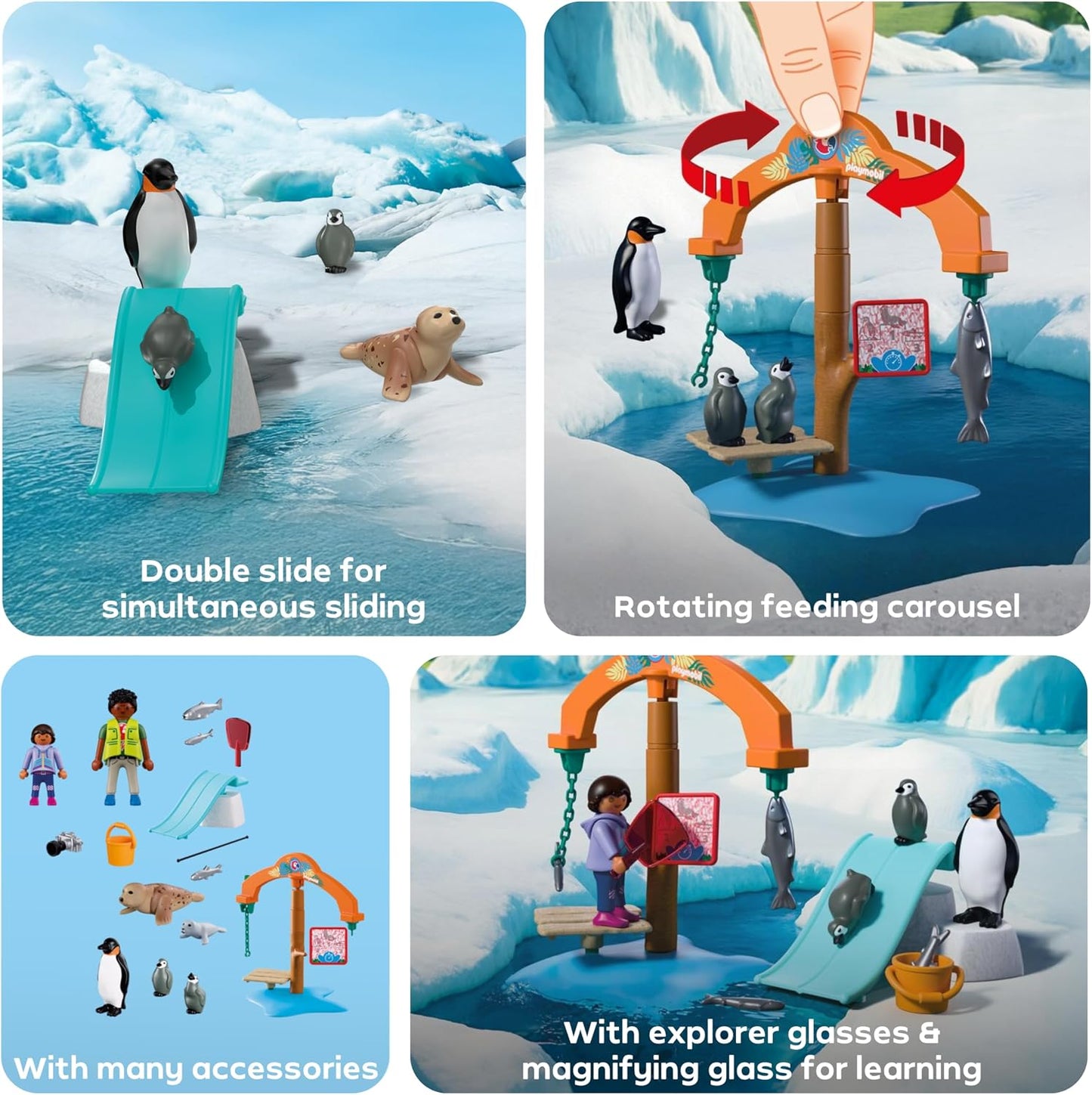 Playmobil | Animais e Amigos | Expedição no Gelo do Zoológico | Pinguins e focas com carrossel de alimentação | brinquedo infantil para crianças a partir de 4 anos | 72073