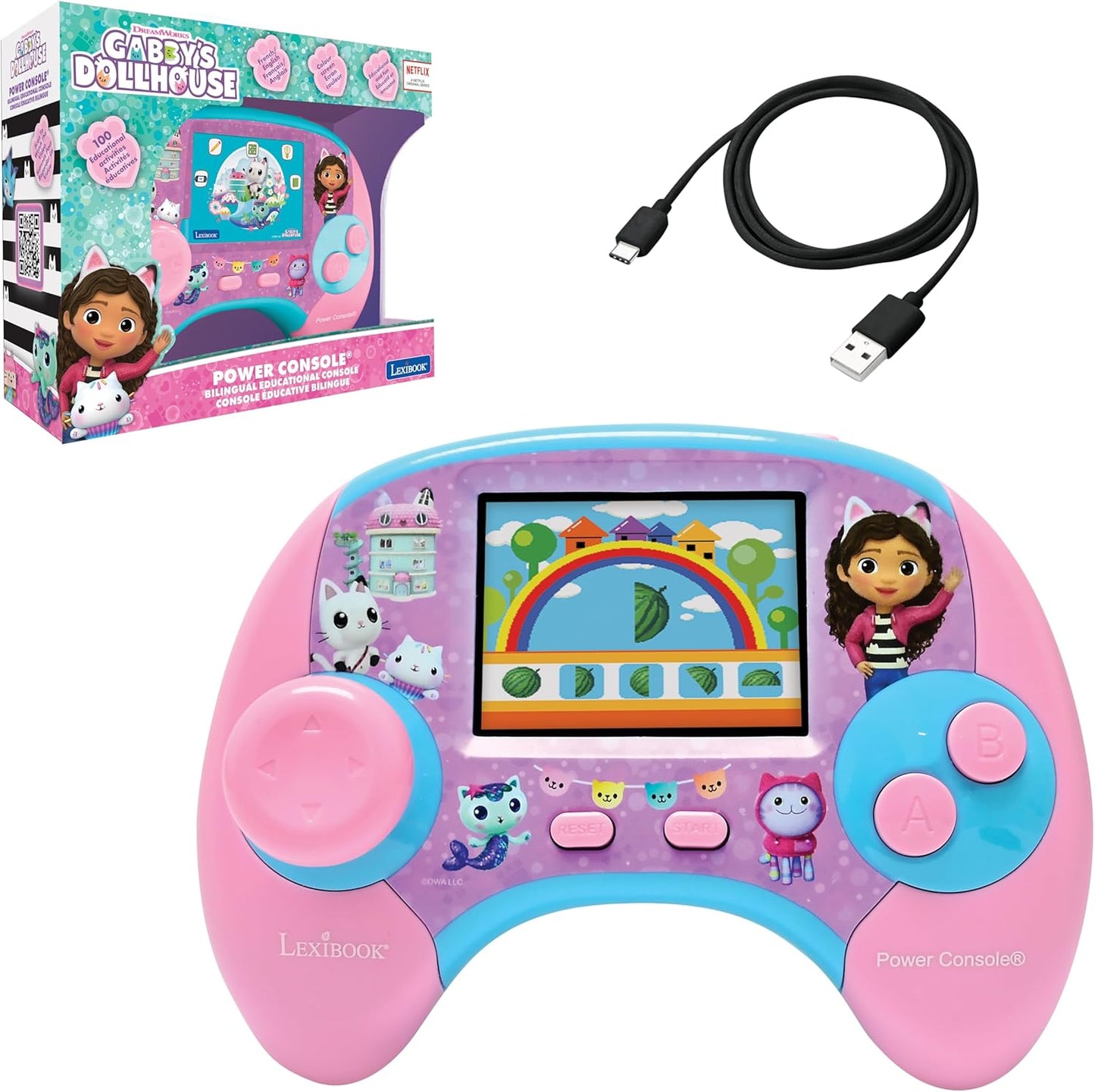 Lexibook, Casa de Bonecas da Gabby, Power Console®, Console de jogos educativos bilíngue INGLÊS/FRANCÊS com 100 atividades, Tela colorida, JCG100GDHi1