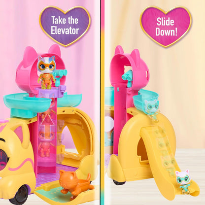 Just Play Disney Conjunto de brinquedos Junior SuperKitties Purr ‘N’ Go com luzes e sons, 10 peças, figuras articuladas, brinquedo infantil para crianças a partir de 3 anos.