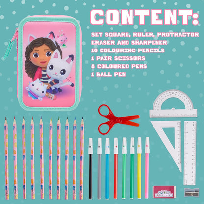 Gabby's Dollhouse Estojo para lápis com material escolar para meninas, incluindo lápis de cor e canetinhas - Presente ideal para meninas.