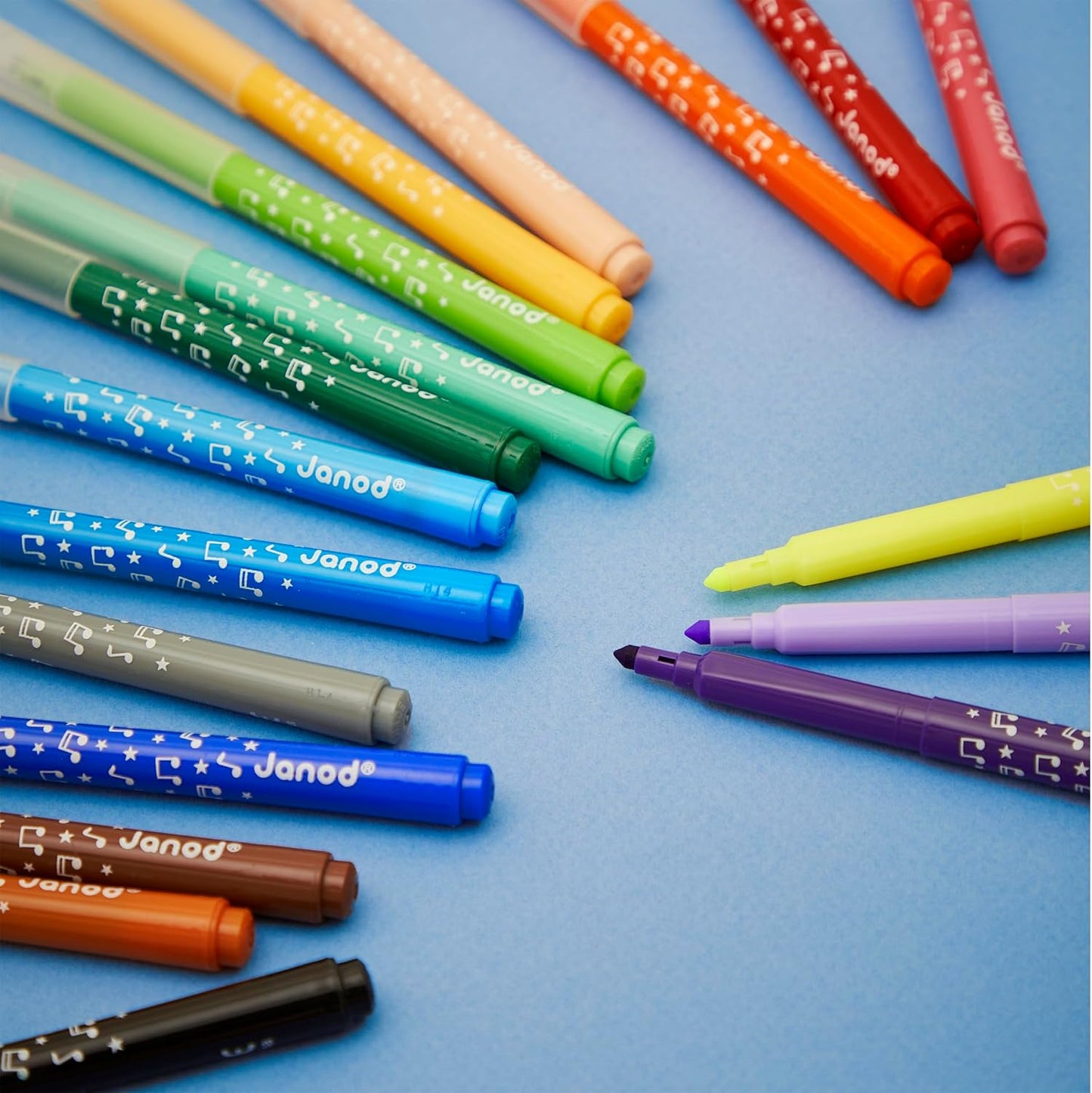 Janod - Canetas hidrográficas de longa duração - Ponta travada e cônica para diferentes espessuras de linha - Tinta lavável - Hobbies e artesanato criativos - Idades 3+