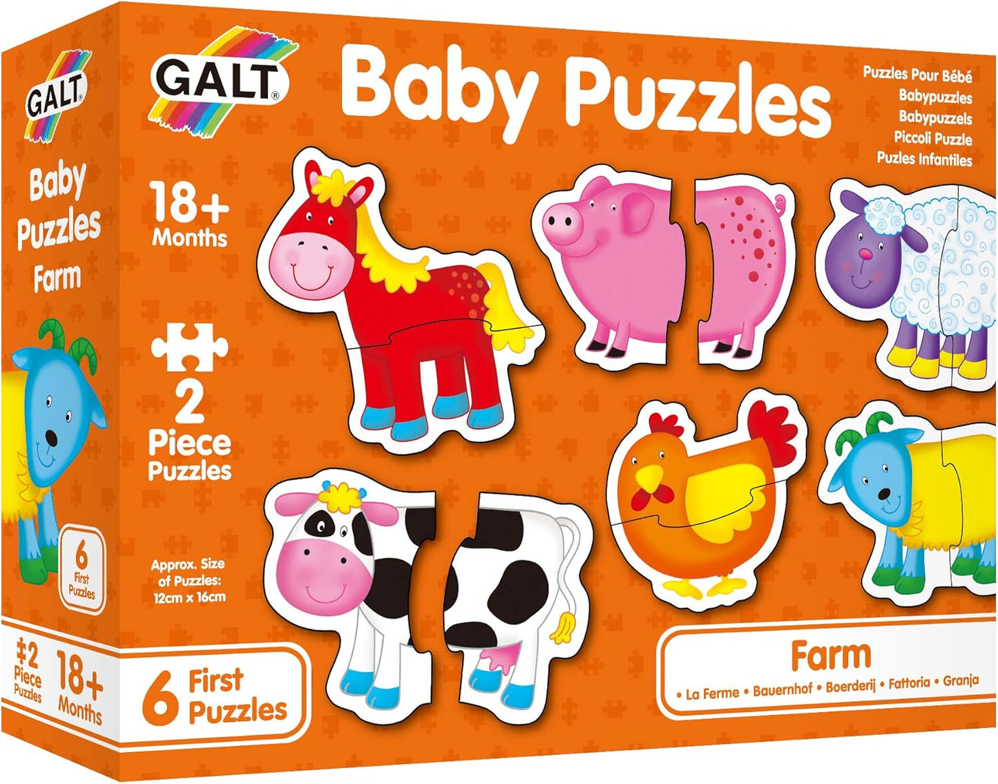 Galt Baby Puzzles - Quebra-cabeças divertidos, educativos e coloridos para a primeira infância - Conjunto de 6 quebra-cabeças de duas peças grossas para bebês - Desenvolve habilidades motoras e de combinação - A partir de 18 meses