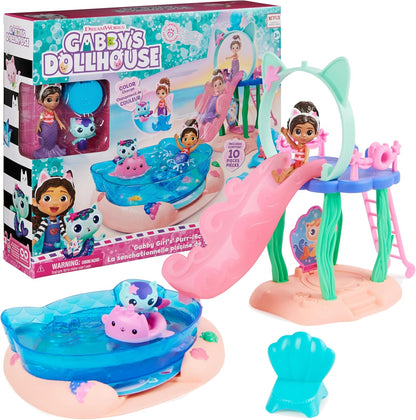 Gabby’s Dollhouse, Piscina de Brincar Purr-ific com Figuras da Gabby e da Sereia Gata, Caudas de Sereia que Mudam de Cor e Acessórios para Piscina - Brinquedo Infantil para Crianças a partir de 3 Anos - Azul