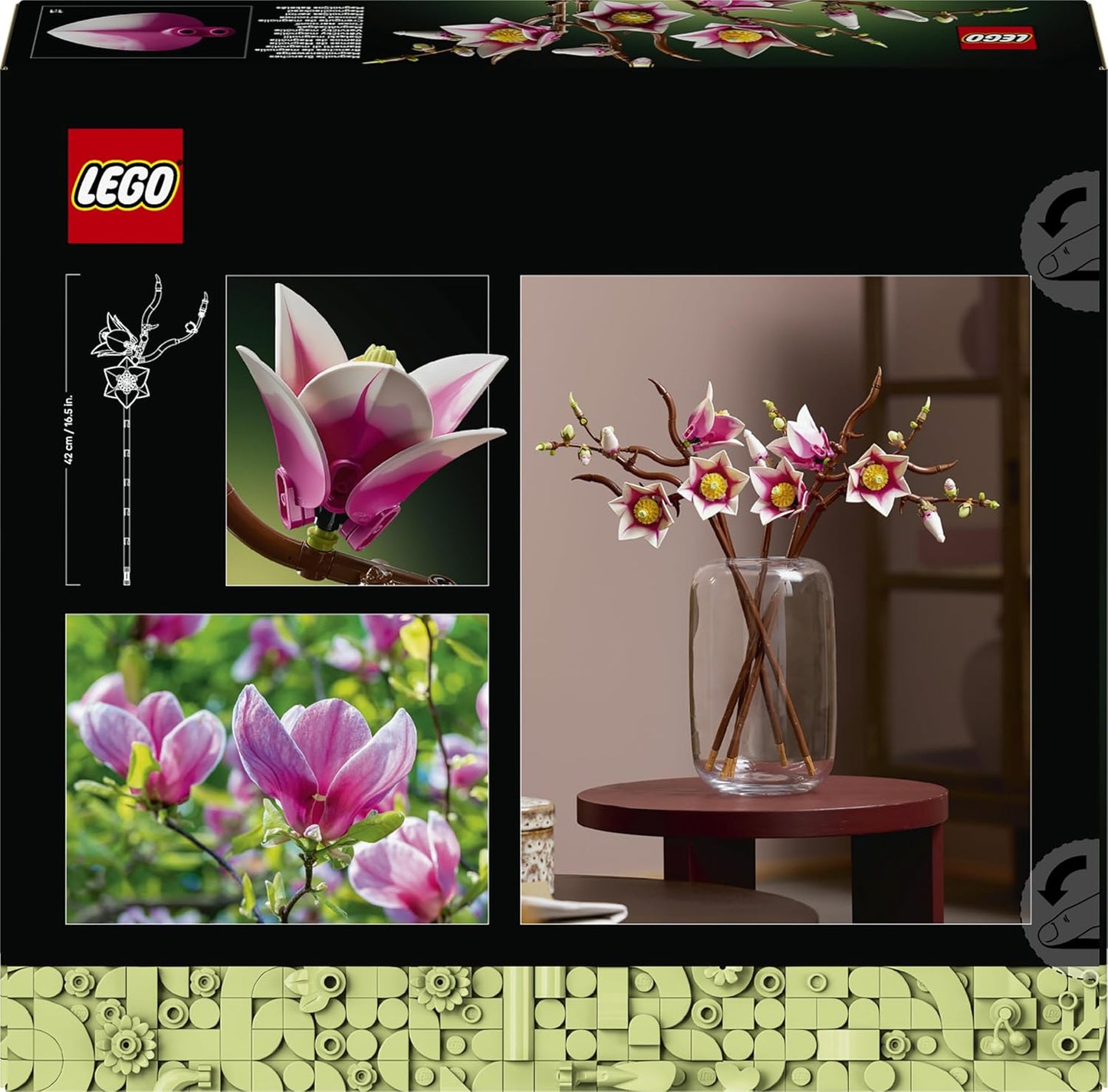 LEGO Botanicals Galhos de Magnólia - Conjunto de Flores Artificiais para Adultos - 5 Magnólias Artificiais para Decoração de Sala de Estar ou Quarto - Ideia de Presente DIY para Mulheres - 11510