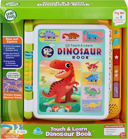 LeapFrog Touch & Learn Dinosaur Book, livro educacional e interativo, mais de 500 pontos de contato, períodos Triássico, Jurássico e Cretáceo, música e frases, brinquedo infantil para idades de 3, 4, 5 anos ou mais