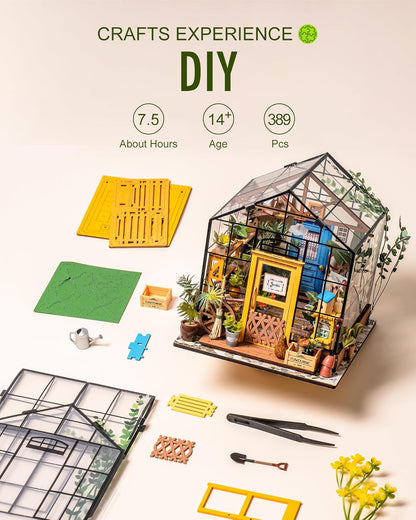 Rolife Kit de casa em miniatura DIY para adultos, estufa, casa de bonecas, kit de artesanato para adultos, kit de modelo para montar, presente de aniversário para mulheres e meninas (Cathy's Flower House)