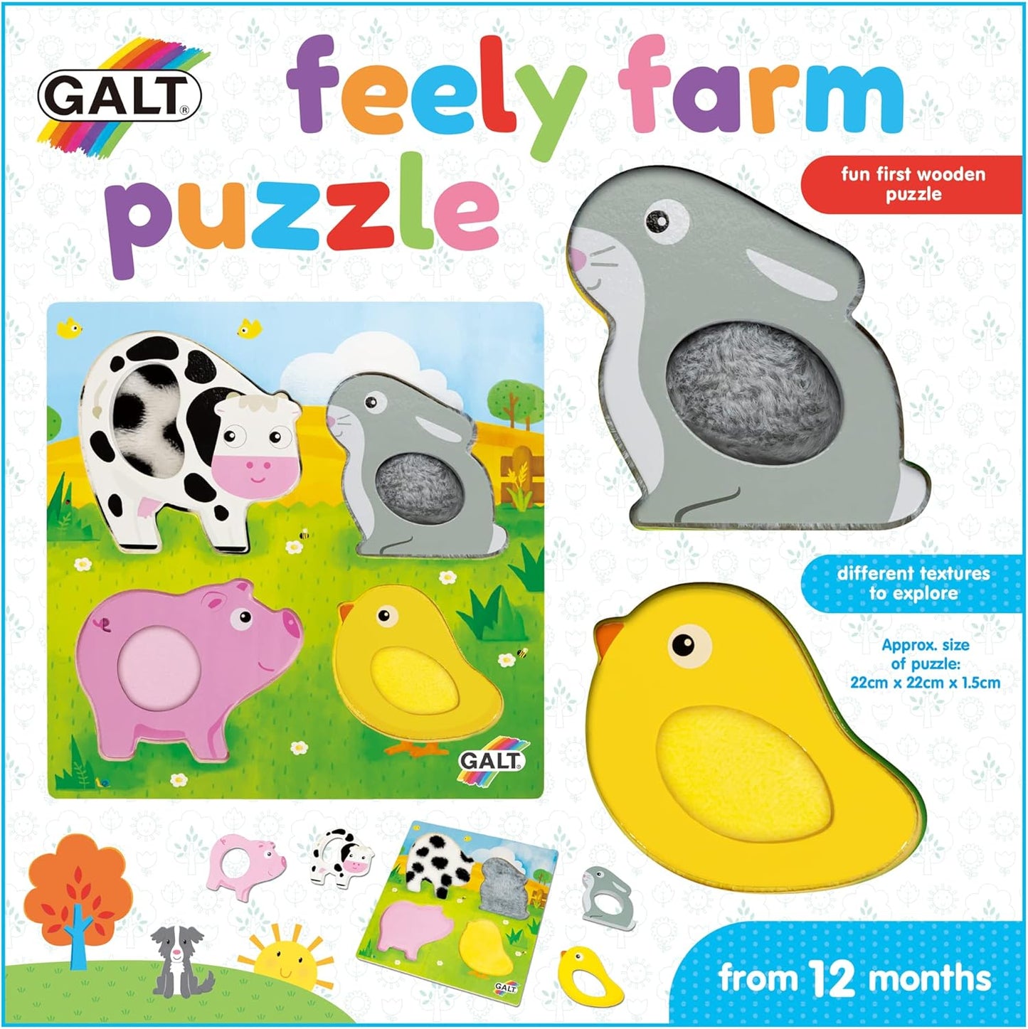 Galt Toys, Quebra-cabeça Feely Farm, Quebra-cabeça de madeira para crianças a partir de 12 meses