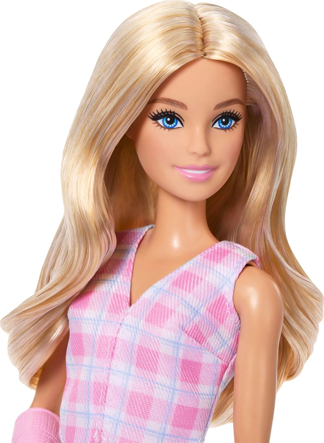 Barbie Boneca Fashionistas nº 243 com cabelo loiro e acessório de gesso rosa no braço, vestindo blusa e saia xadrez com mocassins rosa, JJN56