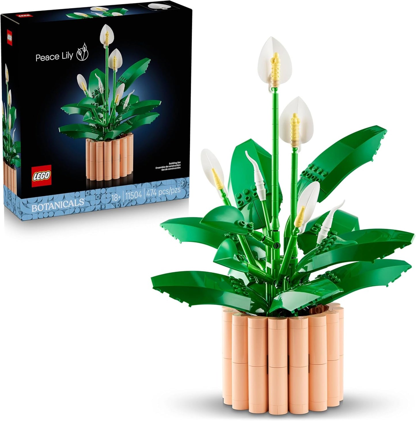 LEGO Botanicals Lírio da Paz - Conjunto de Planta Artificial em Vaso para Adultos - Presente DIY para o Dia das Mães, incluindo Flores e Botões Artificiais Brancos para Decoração de Sala de Estar ou Quarto - 11504
