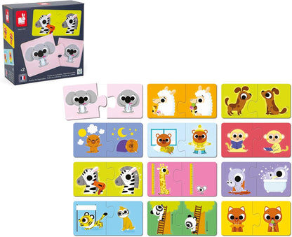 Janod - Opposites Puzzle - 12 Cardboard 2-Piece Puzzles - Educational Game - Fine Motor Skills and Concentration - FSC Product and Vegetable Inks - Made in France - Ages 2 +