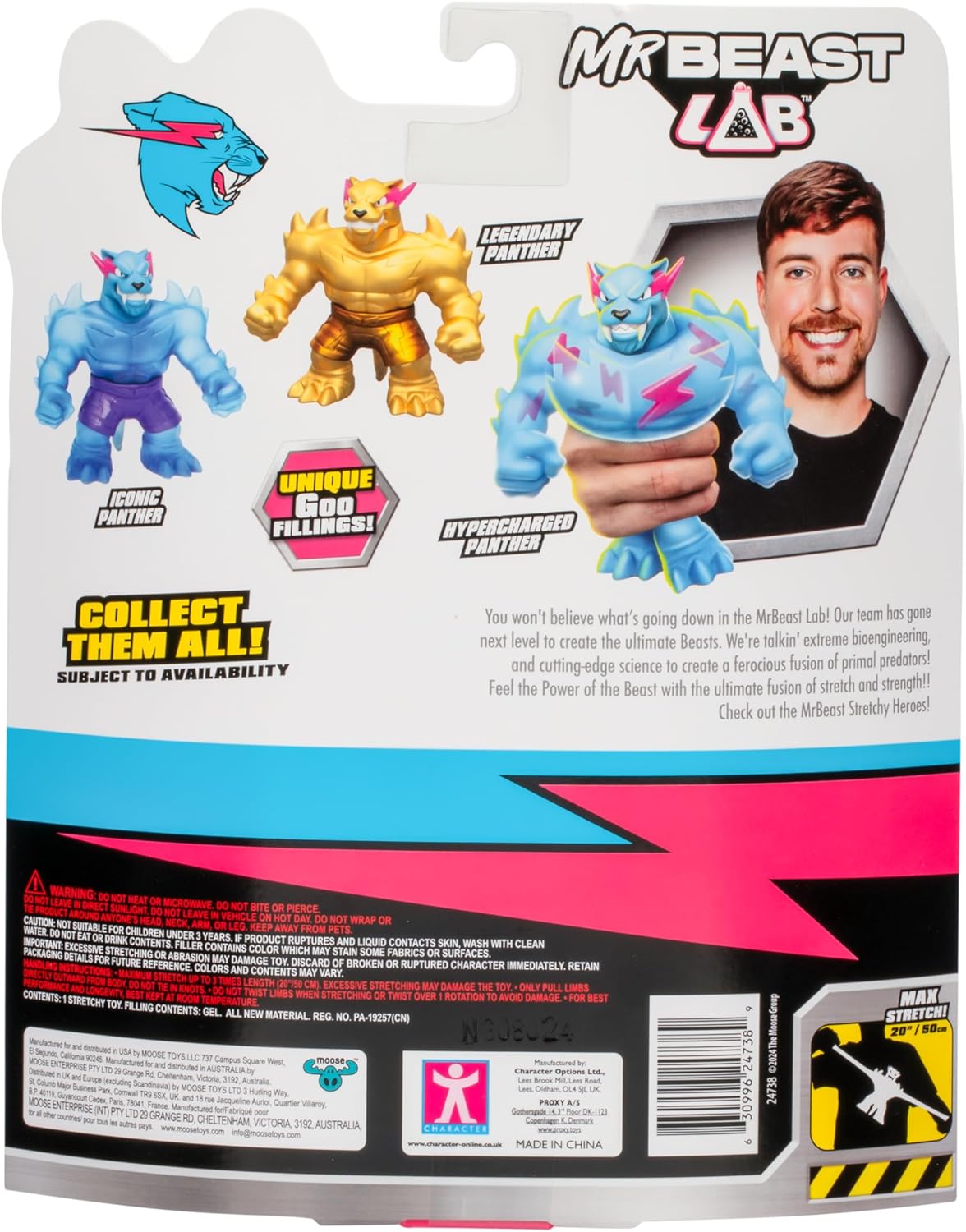 MrBeast Lab Heroes of Goo Jit Zu Goo Pantera Lendária: Aperte, esprema e estique a pantera do MrBeast até 3 vezes o seu tamanho. Colecione as 3! Azul