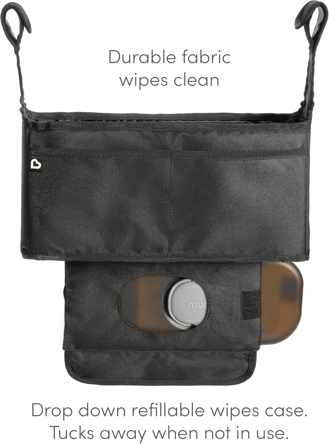 Munchkin Organizador de carrinho de bebê | Organizador para carrinho de bebê com 2 porta-copos, estojo para lenços umedecidos e bolso grande para itens essenciais para bebês e recém-nascidos | Ajuste universal para carrinhos de bebê,