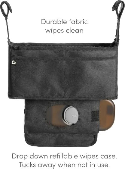 Munchkin Organizador de carrinho de bebê | Organizador para carrinho de bebê com 2 porta-copos, estojo para lenços umedecidos e bolso grande para itens essenciais para bebês e recém-nascidos | Ajuste universal para carrinhos de bebê,