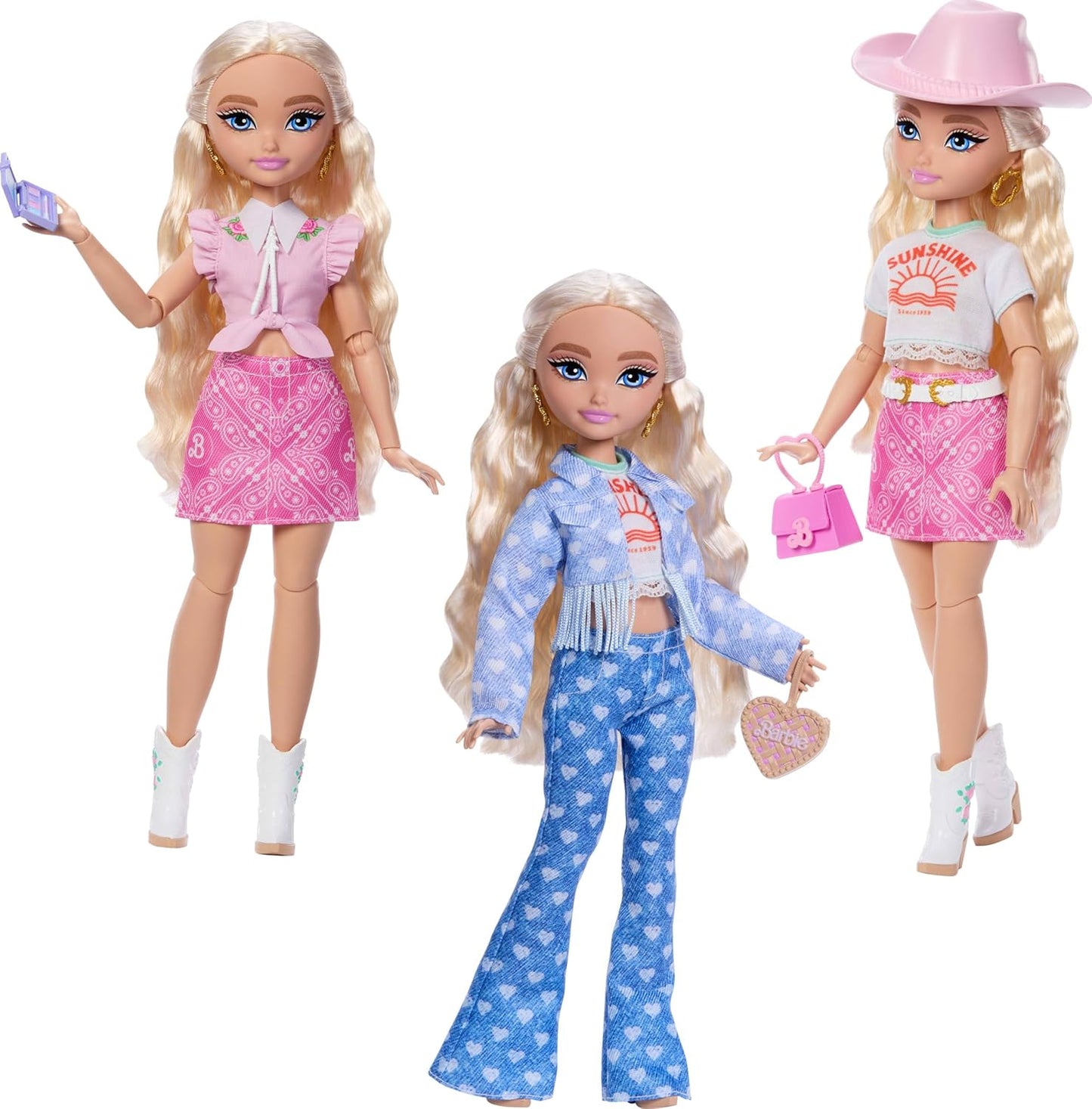 Barbie Conjunto Dream Besties Festival Looks, incluindo a boneca Barbie “Malibu” com cabelo loiro comprido e estilizado, mais de 10 roupas e acessórios removíveis, JGH87