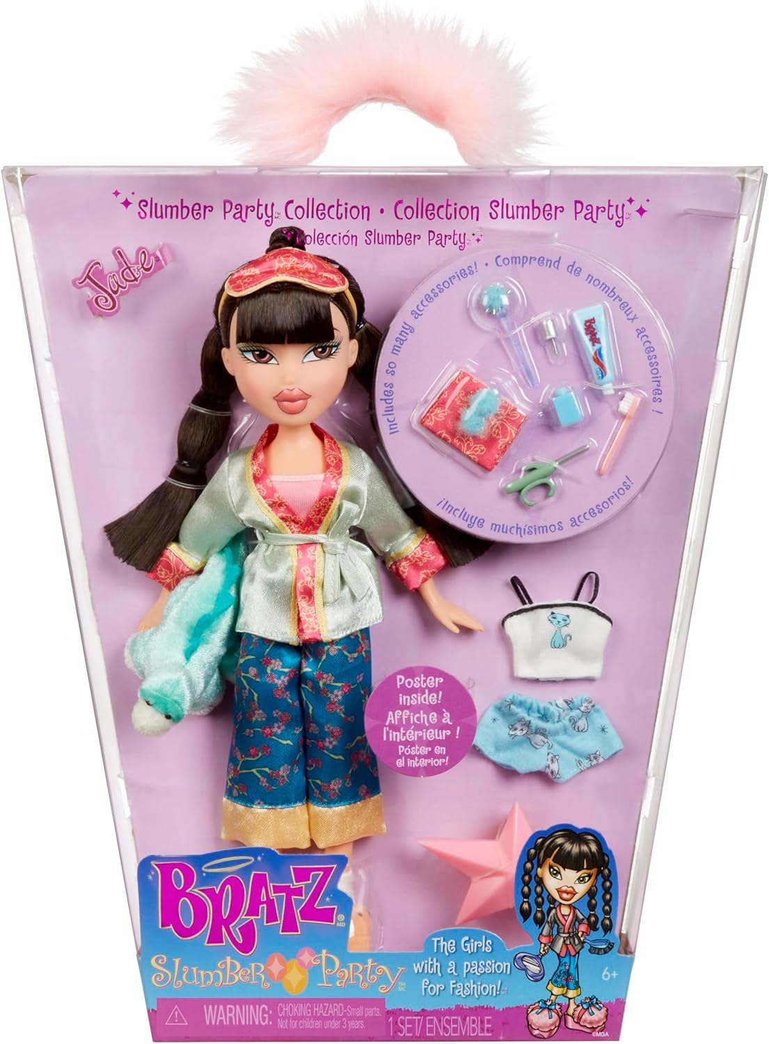 Bratz Boneca Slumber Party Fashion - Com 2 conjuntos de pijamas, bichinho de pelúcia e acessórios - Adequado para crianças e colecionadores