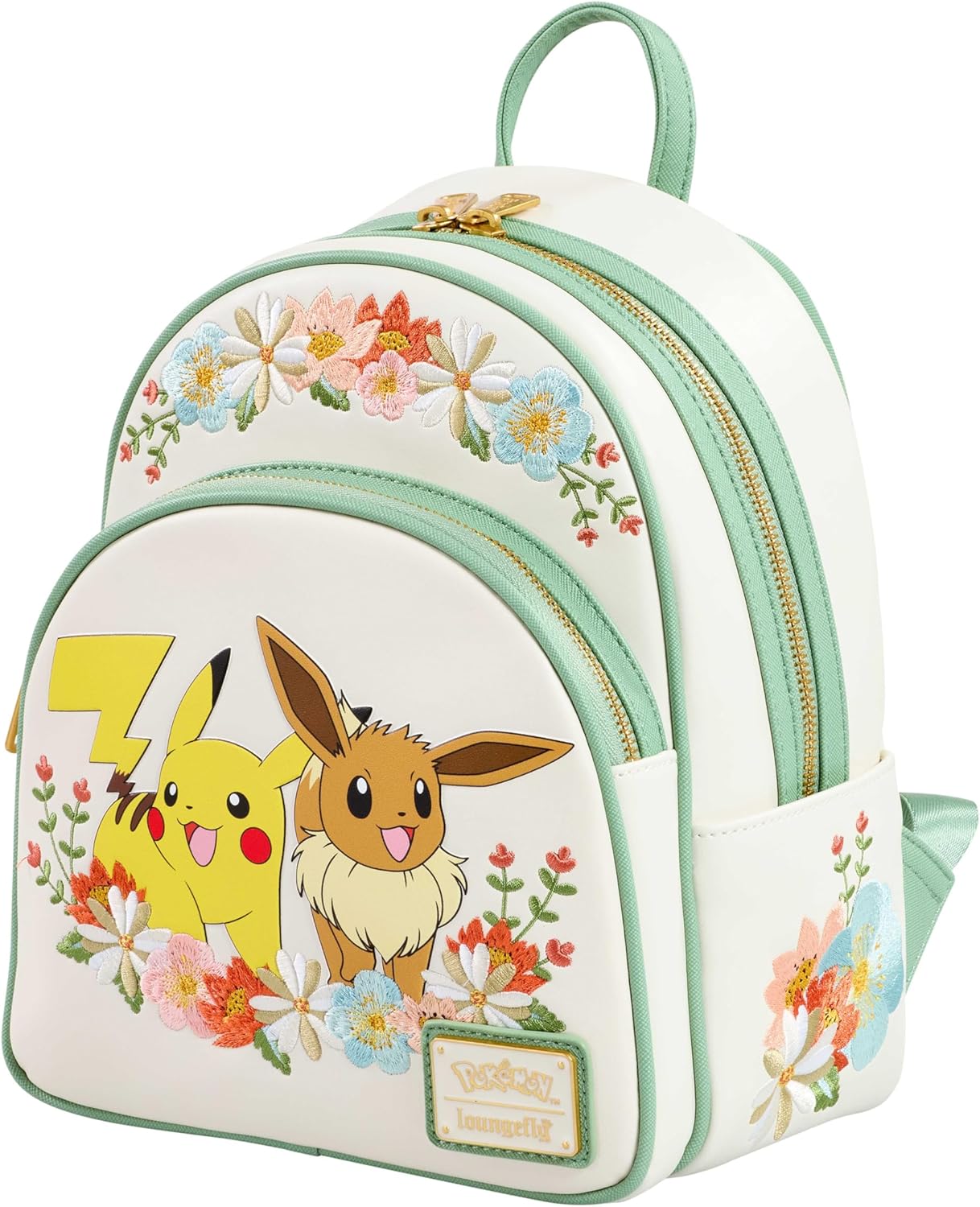Loungefly Pokémon - Pikachu e Eevee - Mini mochila floral - Couro vegano premium - Ideia de presente - Produtos oficiais - Para meninos, meninas, homens e mulheres - Fãs de anime