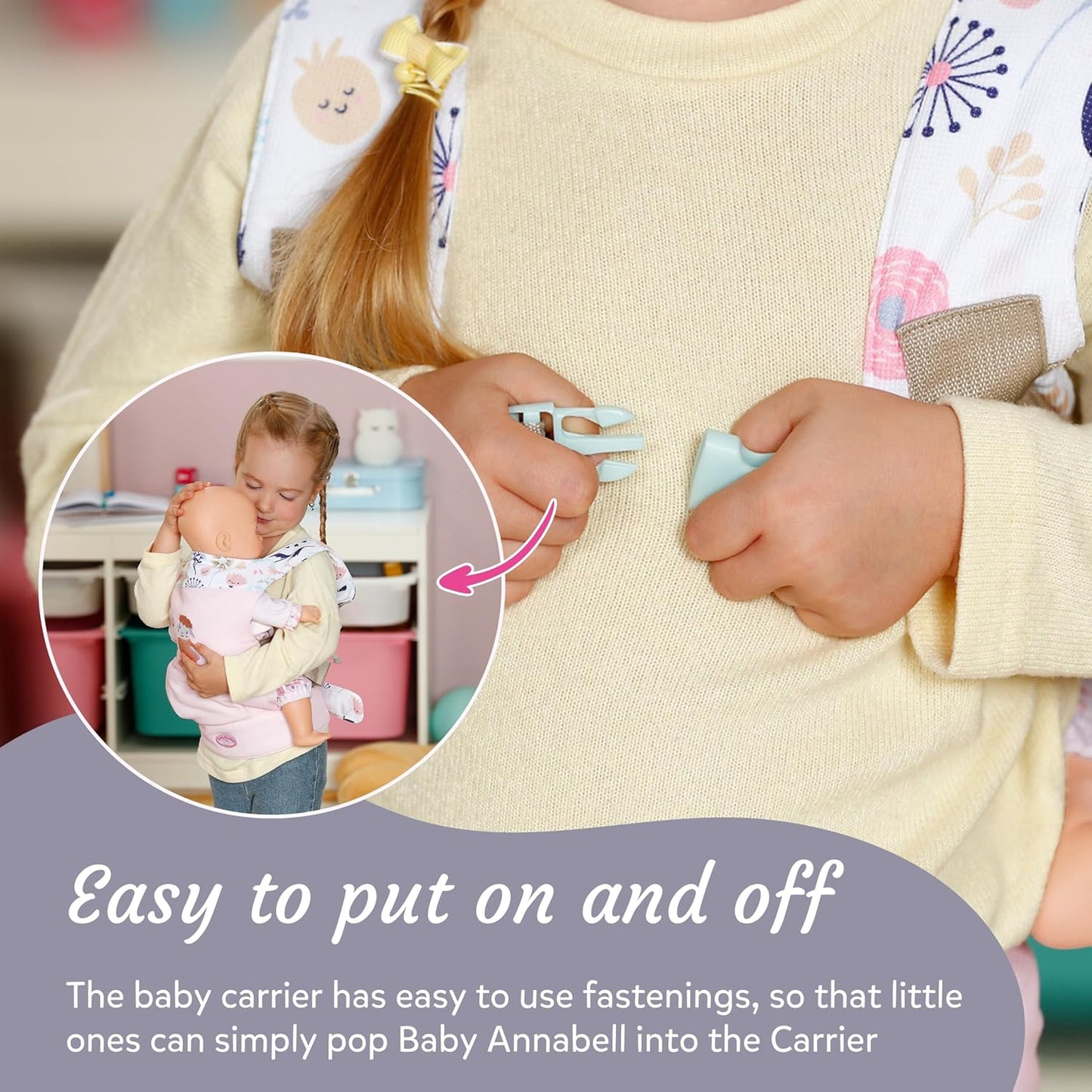 Baby Annabell Canguru para Boneca - Acessório para boneca com design adorável e detalhes florais - Alças acolchoadas ajustáveis - Pode ser usado na frente e nas costas - Adequado para crianças a partir de 3 anos