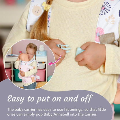 Baby Annabell Canguru para Boneca - Acessório para boneca com design adorável e detalhes florais - Alças acolchoadas ajustáveis - Pode ser usado na frente e nas costas - Adequado para crianças a partir de 3 anos