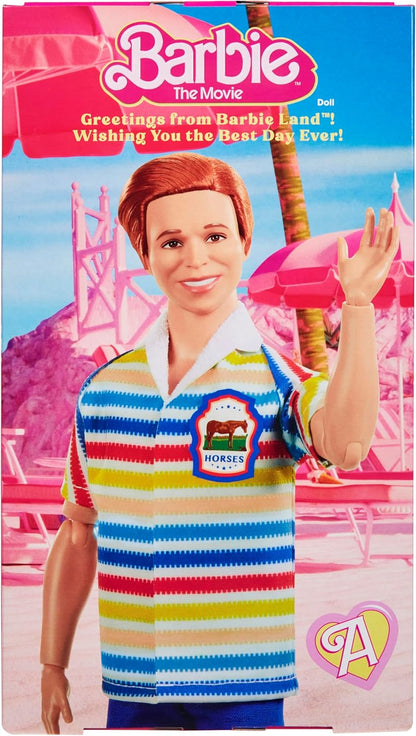 Barbie O Filme Boneca Colecionável Allan, Michael Cera como Allan com 2 Roupas Removíveis do Filme: Macacão Rosa e Conjunto de Praia Listrado Azul com Óculos de Sol, JBJ42