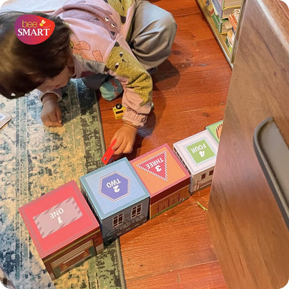 Bee Smart Veículos de brinquedo e edifícios empilháveis para nidificação | Inclui viatura policial infantil, ambulância, viatura de bombeiros | Presentes coloridos para meninos e meninas em idade pré-escolar/infantil