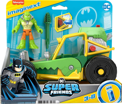 Fisher-Price DC Super Friends Figura do Crocodilo Assassino e Carrinho de Brinquedo com Lançador de Projéteis para Brincadeiras de Faz de Conta na Pré-Escola, HML05