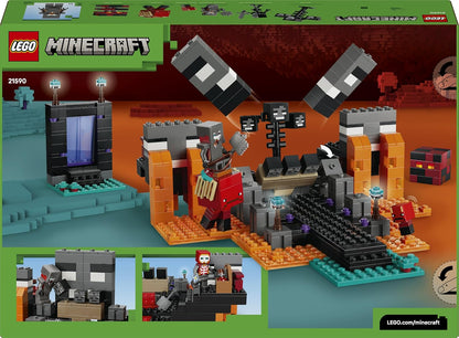 LEGO Minecraft Batalha Wither - Brinquedo Interativo com Guerreiro Carmesim, Andarilho, Cubo de Magma e 2 Figuras de Esqueletos Wither - Presente para Jogadores a partir de 8 Anos - 21590