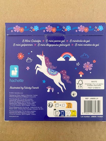 Janod - 8 Mini Canetas de Gel Glitter - Efeitos Glitter - Tema Unicórnio - Caneta para Desenhar, Colorir, Ideia de Presente para Adolescentes - Papelaria - 6 Anos ou Mais - J08935, Roxo, Azul