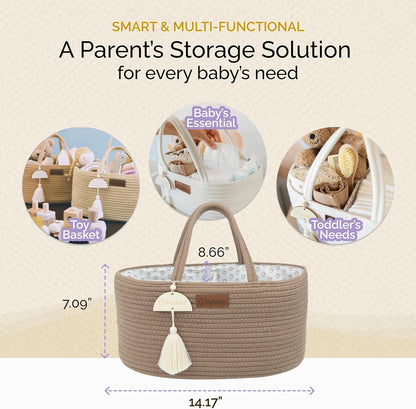 Yunioo Organizador de fraldas para itens essenciais de bebê para recém-nascidos, bolsa para troca de fraldas, cesta para presentes de chá de bebê, organizador de fraldas para trocador e trocador, cesta para guardar brinquedos