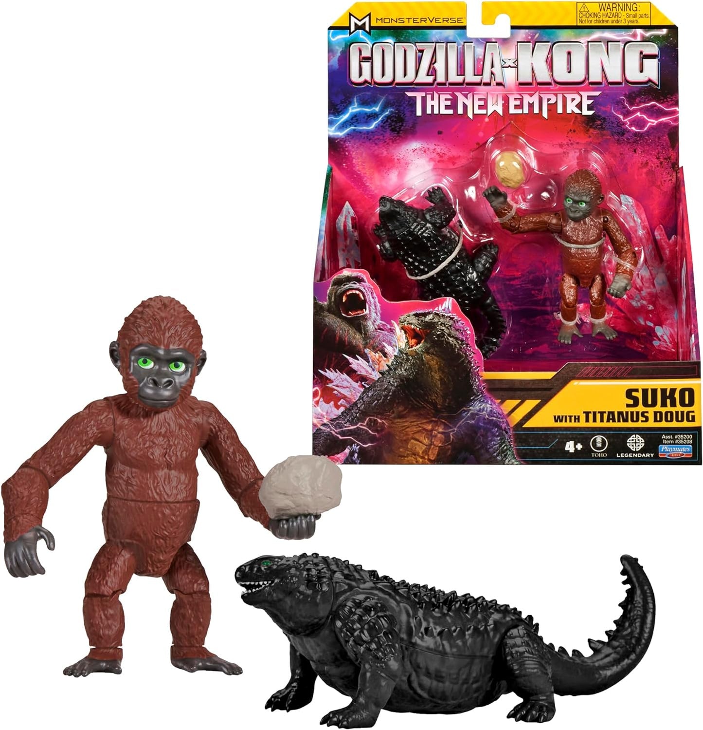 Godzilla x Kong: The New Empire, brinquedos de bonecos de ação Suko e Titanus Doug de 3,5 polegadas, personagens icônicos de filmes colecionáveis, inclui pedra portátil exclusiva, brinquedo adequado para maiores de 4 anos