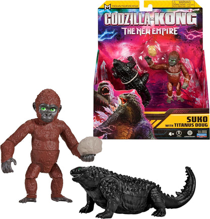 Godzilla x Kong: The New Empire, brinquedos de bonecos de ação Suko e Titanus Doug de 3,5 polegadas, personagens icônicos de filmes colecionáveis, inclui pedra portátil exclusiva, brinquedo adequado para maiores de 4 anos