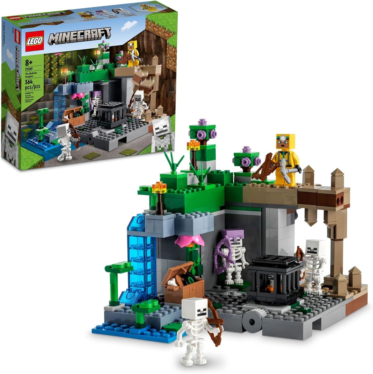 LEGO Conjunto de brinquedos de construção Minecraft The Skeleton Dungeon - Brinquedos Minecraft para meninos e meninas, maiores de 8 anos - Brinquedos para crianças com opção de construir 3 biomas