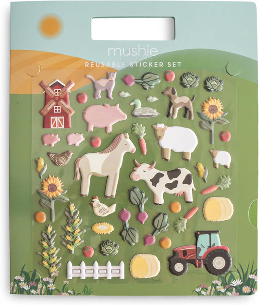 Mushie Livro de Adesivos Reutilizáveis (Animais da Fazenda) | Adesivos Removíveis em Papel Fofo | Atividade de Artes e Ofícios para Crianças