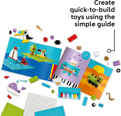 LEGO Classic Caixa Criativa de Construção e Brincadeira - Conjunto de Peças Coloridas - Construa uma Casa, um Caminhão de Bombeiros, um Teclado de Piano, Nuvens e um Arco-Íris - Kit de Artes e Ofícios para Meninos e Meninas a partir de 5 Anos - 11044