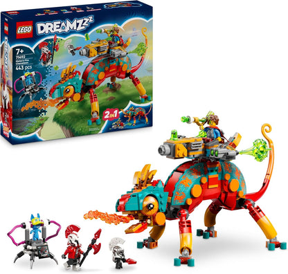 LEGO DREAMZzz 2 em 1 O Camaleão de Fogo, figura de fantasia animal de Mateo, se transforma em um robô a jato de brinquedo, conjunto de construção guardião para meninos e meninas a partir de 7 anos, incluindo 2 minifiguras de presente.