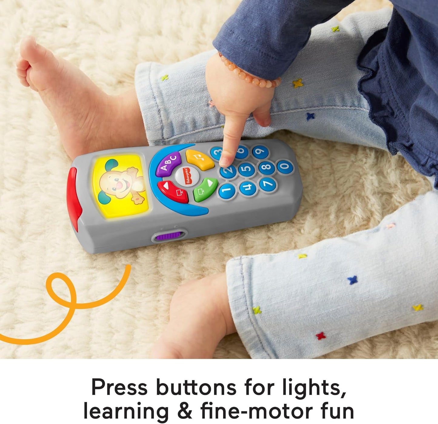 Controle remoto Fisher-Price Laugh and Learn, tela iluminada, versão em inglês do Reino Unido, botões e mais de 35 músicas, melodias e frases para cantar junto. Brinquedo educativo para bebês, desenvolvimento infantil. Versão em inglês DLD30