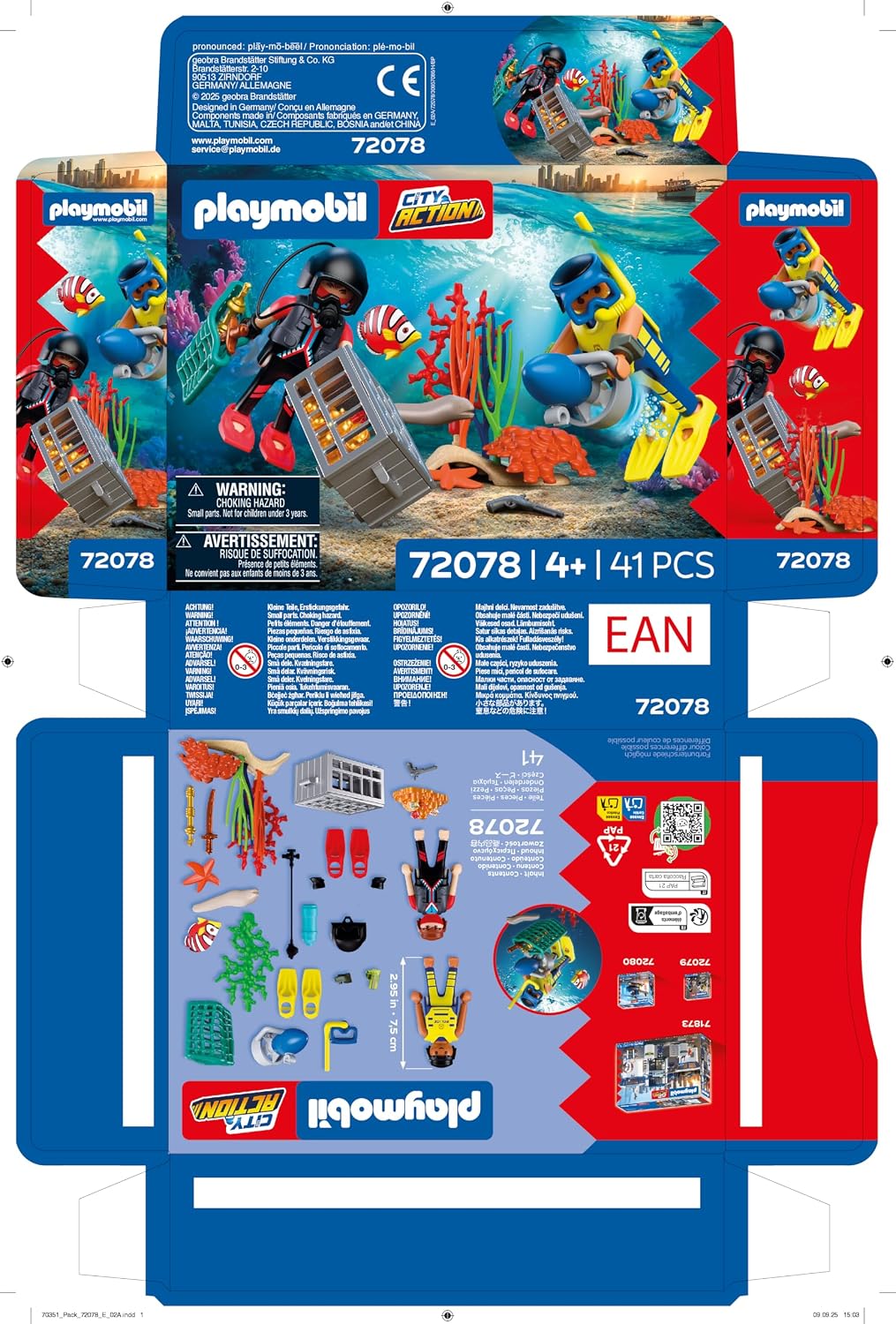 Playmobil City Action Policial Mergulhador com Tesouro, 2 Figuras, Scooter Subaquático e Criaturas Marinhas, Estimula a Criatividade, Brinquedo para Crianças a Partir de 4 Anos, 72078