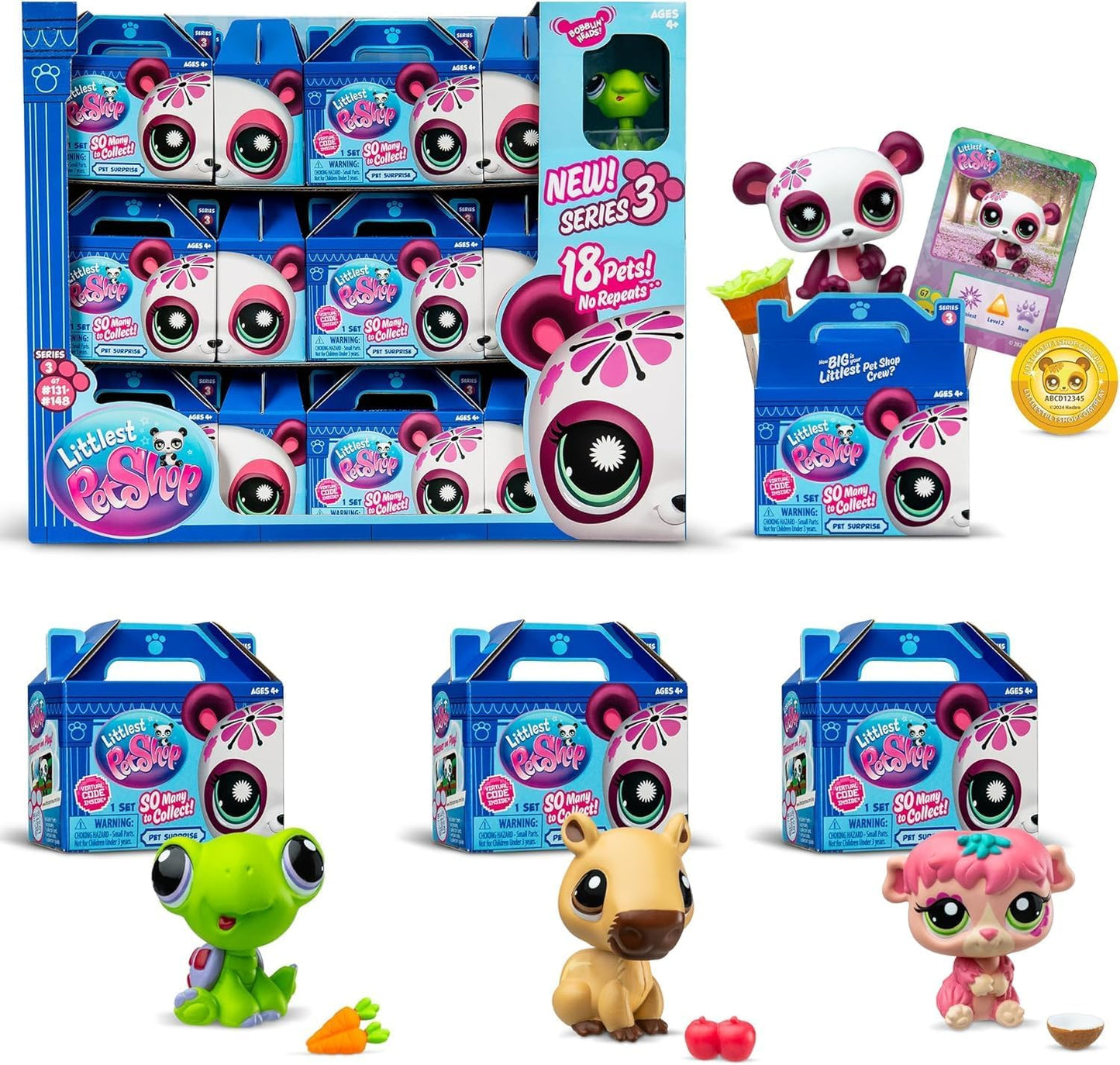 Littlest Pet Shop Série 3 - Caixas Surpresa Individuais com 18 unidades | Cada Caixa Surpresa contém 1 Mini Brinquedo Pet LPS, 1 Acessório, 1 Cartão Colecionável e 1 Código Virtual | Brinquedos para Meninas e Meninos