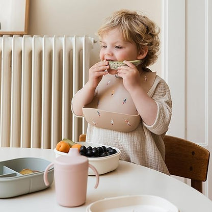 Mushie Babador de Silicone Baby | Babadores Impermeáveis com Ajuste Perfeito | Babadores Fáceis de Limpar para Alimentação do Bebê | 4 Tamanhos Ajustáveis com Bolsos Frontais Fundos | 100% Livre de BPA e Ftalatos