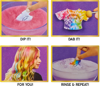 Boneca Fashion DIY Rainbow High com Aquarelas Laváveis e Kit Tie-Dye - Olhos Verdes, Cabelo Liso, Blusa e Sapatos Extras - Pinte, Crie, Brinque, Lave e Repita - Crianças de 4 a 12+ Anos