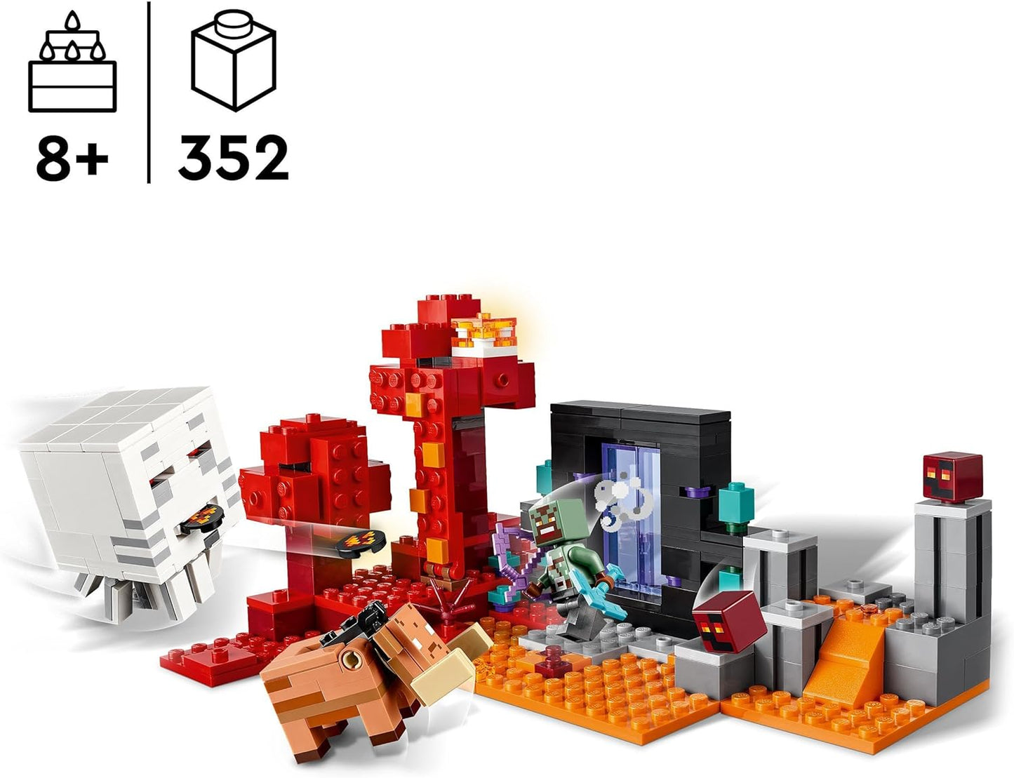 LEGO Conjunto de aventura Minecraft The Nether Portal Ambush, brinquedos de construção para meninos e meninas com cenas de batalha, personagens icônicos e figuras de mobs do jogo, presentes para crianças com mais de 8 anos 21255