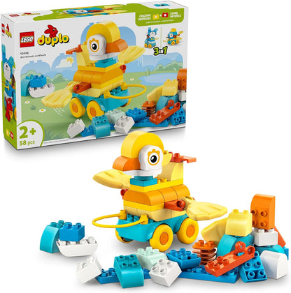 LEGO DUPLO 3 em 1 Animais sobre Rodas - Brinquedo de Construção Educacional com Blocos para Construir um Pato, Peixe ou Cachorro com Rodas e Alça - Presente para Meninas e Meninos a partir de 2 Anos - 10448