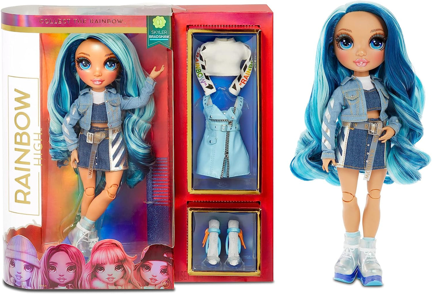 Rainbow High 569633E7C Boneca da moda, boneca temática azul com roupas luxuosas, acessórios e suporte para bonecas da moda, série 1, Skyler Bradshaw, para meninas a partir de 6 anos (exclusivo da Amazon)