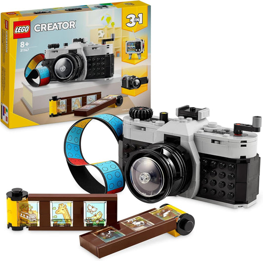 LEGO Creator Videocámara retro 3 en 1, juguete para televisor, decoración de escritorio para niños o accesorios de dormitorio, regalos de fotografía para niñas y niños de 8 años en adelante que aman el juego creativo 31147
