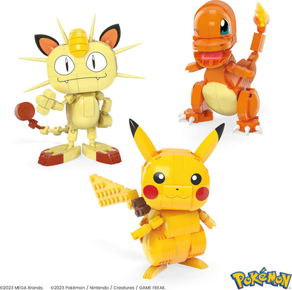 MEGA Brinquedos de Montar Pokémon (Figura de Ação) para Crianças – Trio da Região de Kanto com 529 Peças: Pikachu, Charmander e Meowth Montáveis e Articulados