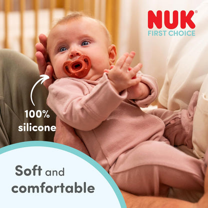 NUK Chupetas First Choice Soft | 0-6 Meses | Chupetas Ortodônticas de Silicone 100% Supermacio | 95% de Aceitação pelos Bebês** | Verde e Azul | Embalagem com 2 Unidades