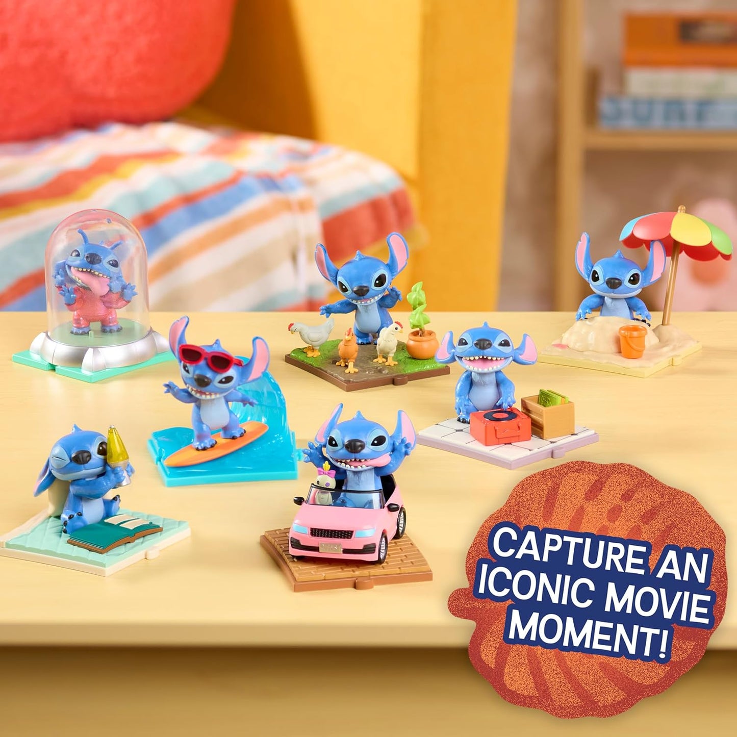 Just Play Disney Stitch Live-Action Movie Time - Figuras Colecionáveis de 7,6 cm, Inspiradas no Novo Filme Live-Action da Disney, Lilo & Stitch, Brinquedos Colecionáveis em Caixa Surpresa, Decoração para Casa, Crianças a partir de 3 Anos
