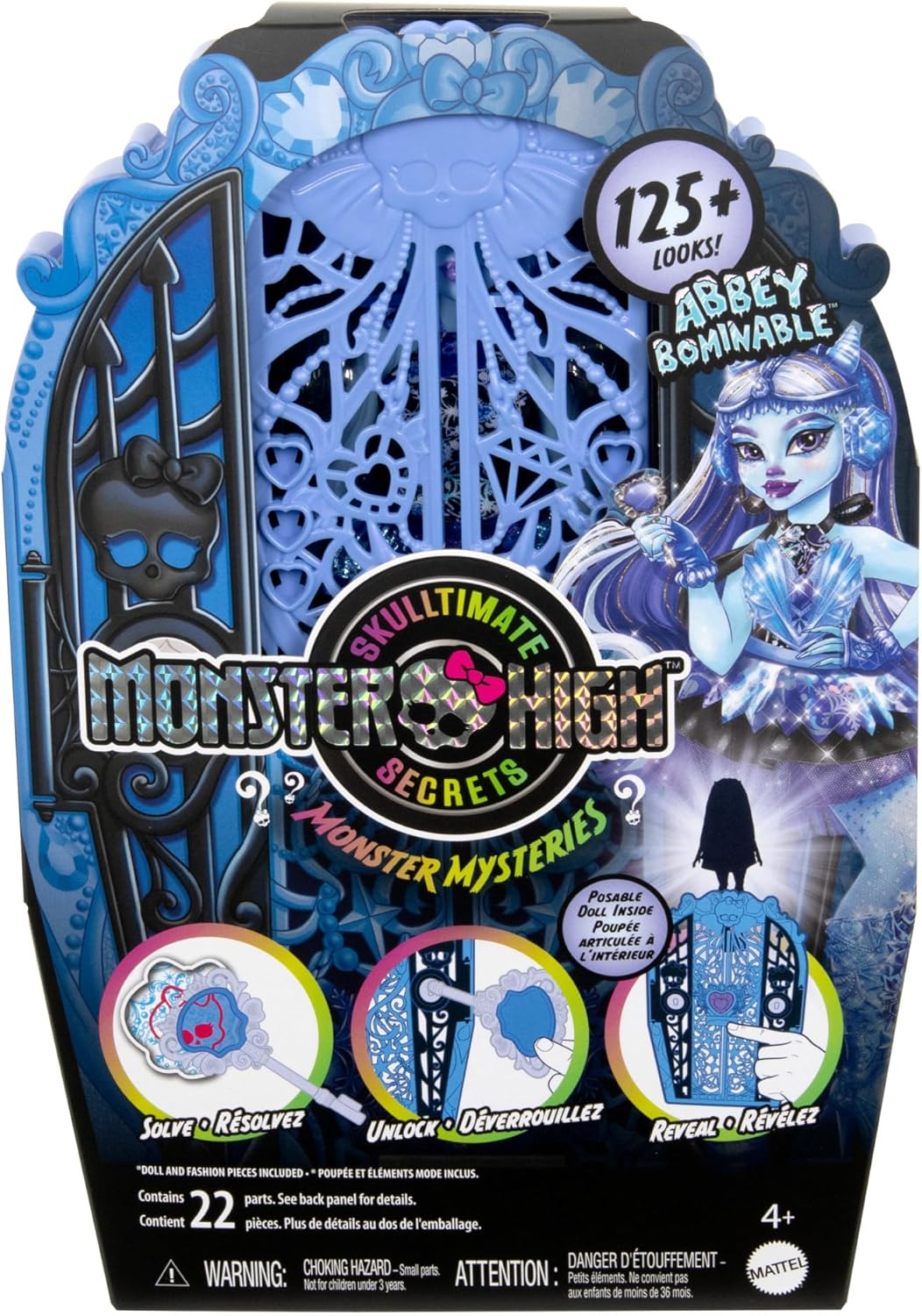Monster High Boneca e acessórios Skulltimate Secrets, Monster Mysteries Abbey Bominable com guarda-roupa para vestir e mais de 19 surpresas, incluindo roupas, HXH87